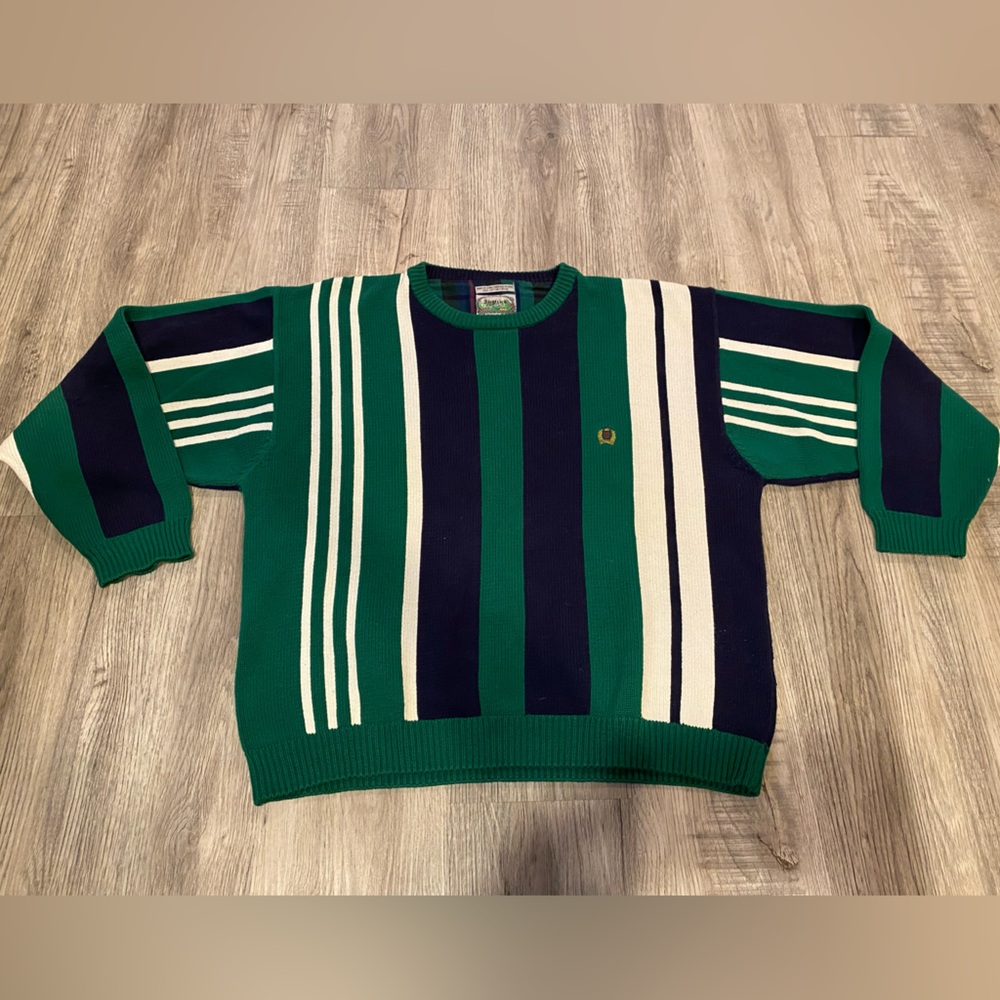 Vintage Siegfried Sweater Mens Size XL Grandpa 90 Striped Green White